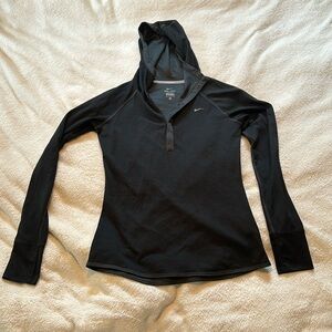 Nike Women’s Dri-Fit long sleeve shirt Black Running w Hoodie Athletic polyester